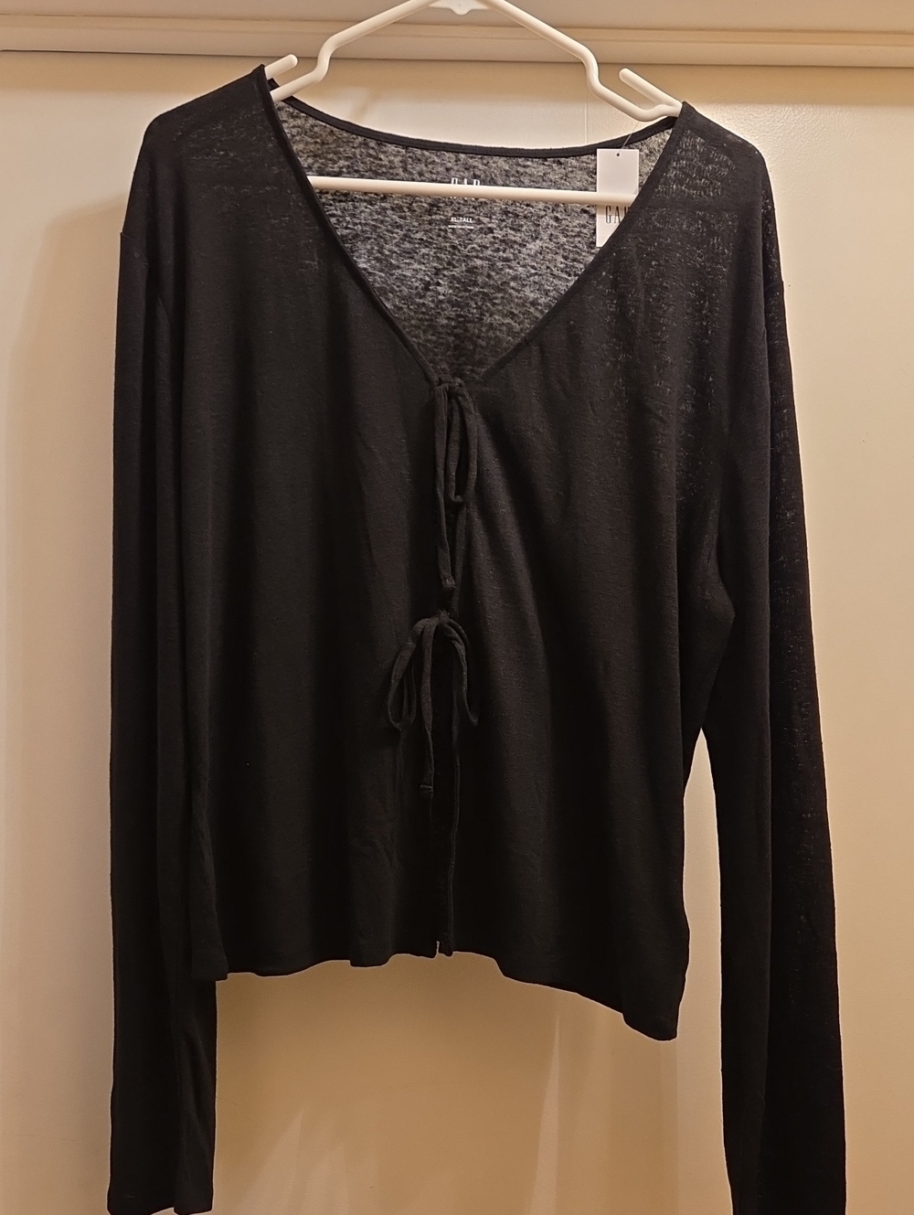 GAP Black Tie-Front Linen Blend Cardigan